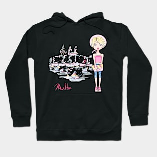 Vector hipster traveler girl on the sea beach Hoodie